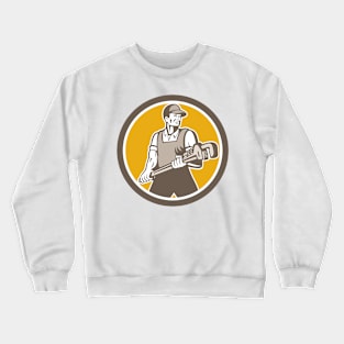 Plumber Holding Giant Wrench Retro Circle Crewneck Sweatshirt